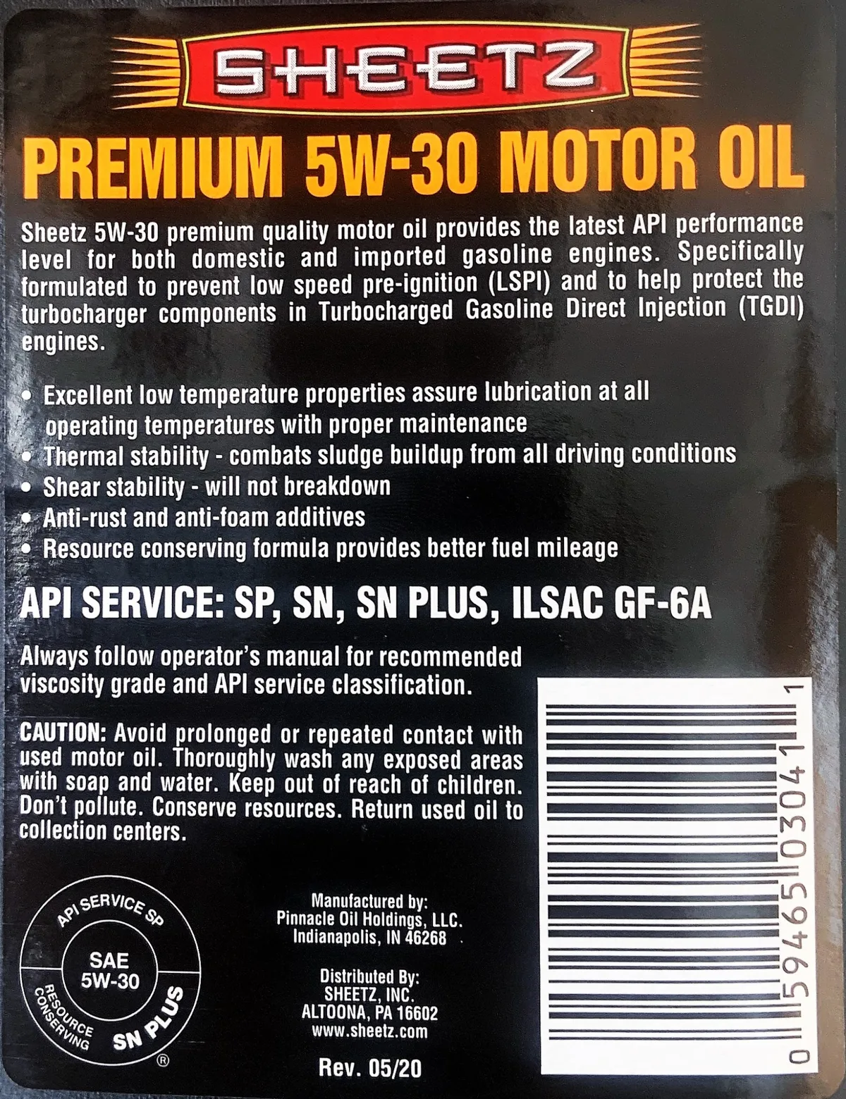 SAE viscosity grade bottle label